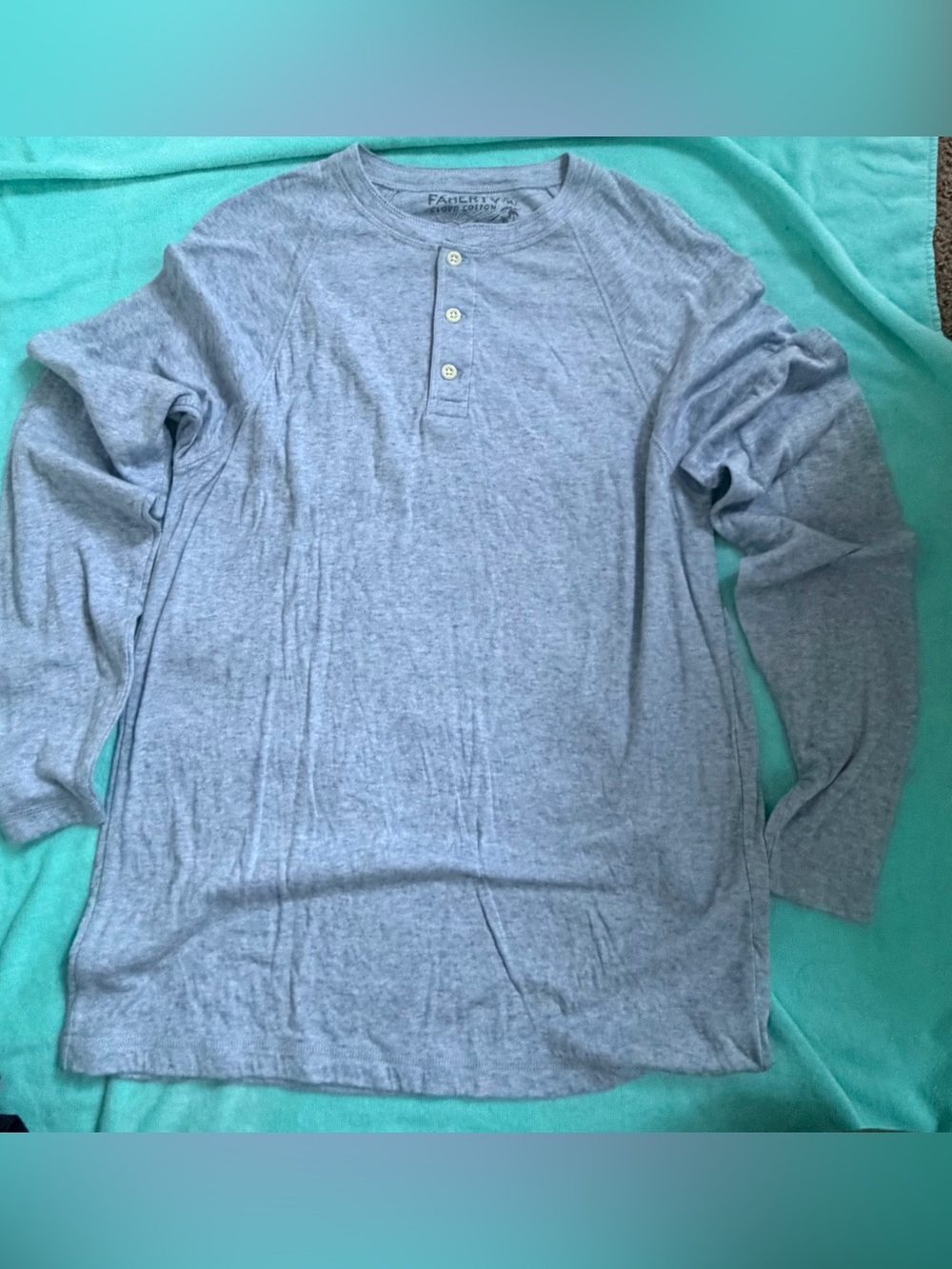 Faherty Cloud Cotton Henley Shirt Size M Heathered Blue Indigo Long Sleeve